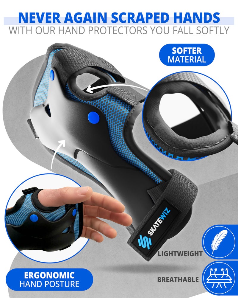 SKATEWIZ وسادات ركبة سكايتويز للأطفال - مجموعة وسادات للركبة والمرفقين - PROTECT-1 - الحجم M أزرق - واقيات المعصم معدات الحماية للتزلج، لوح التزلج، التزلج على العجلات، التزلج على الجليد للأطفال - Image 4
